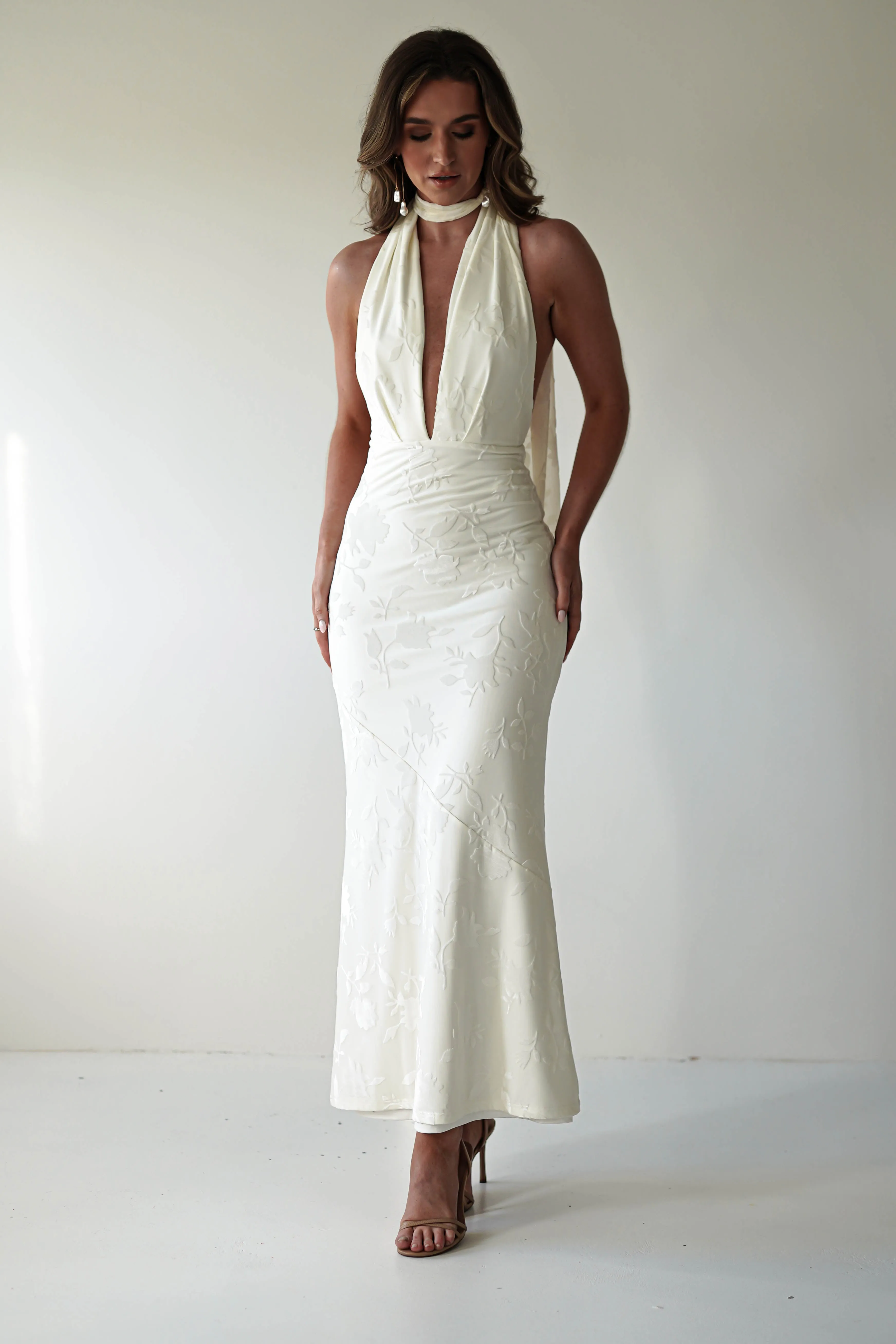 Tara Floral Jacquard Maxi Dress | Ivory/Cream