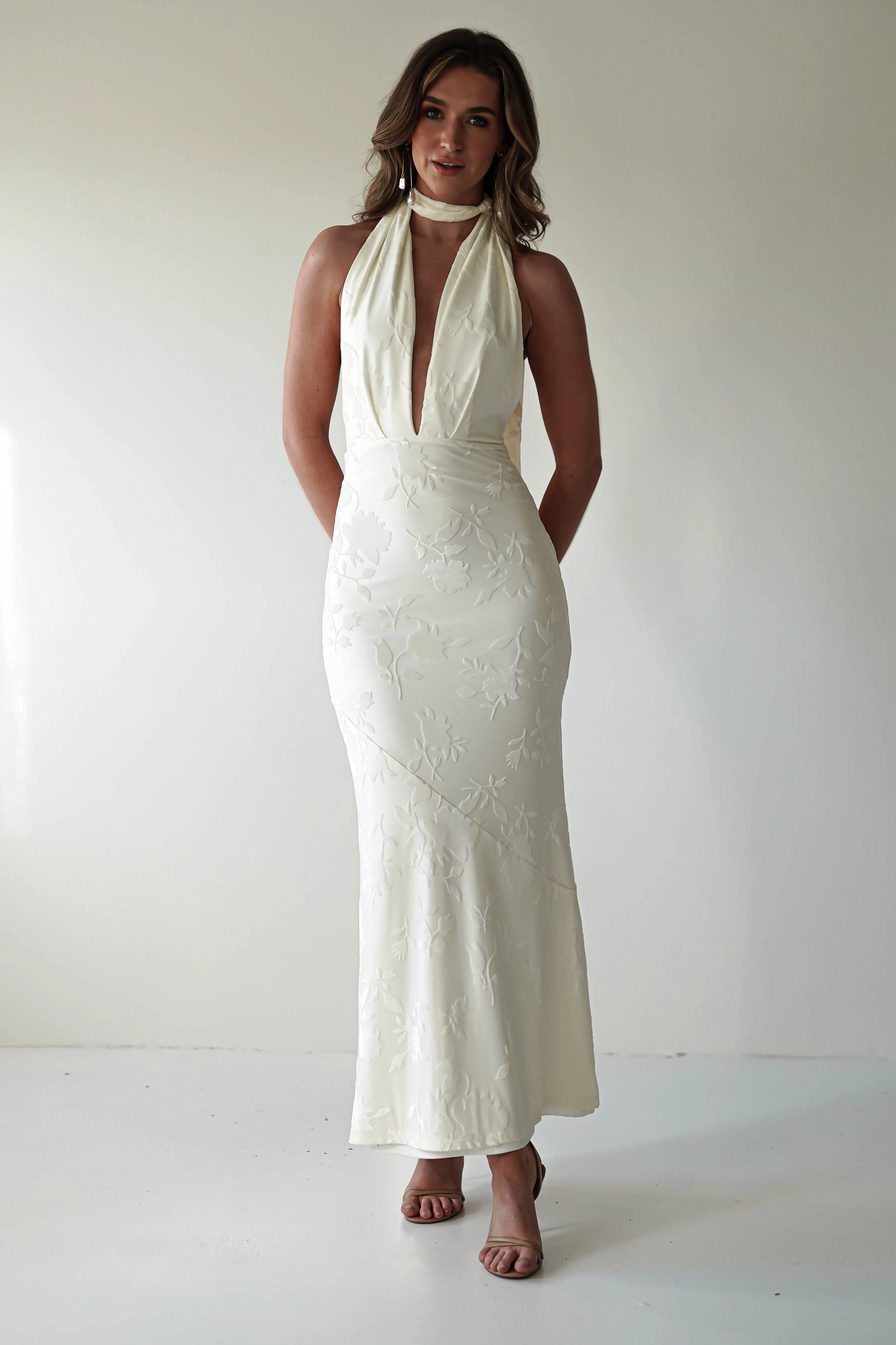 Tara Floral Jacquard Maxi Dress | Ivory/Cream