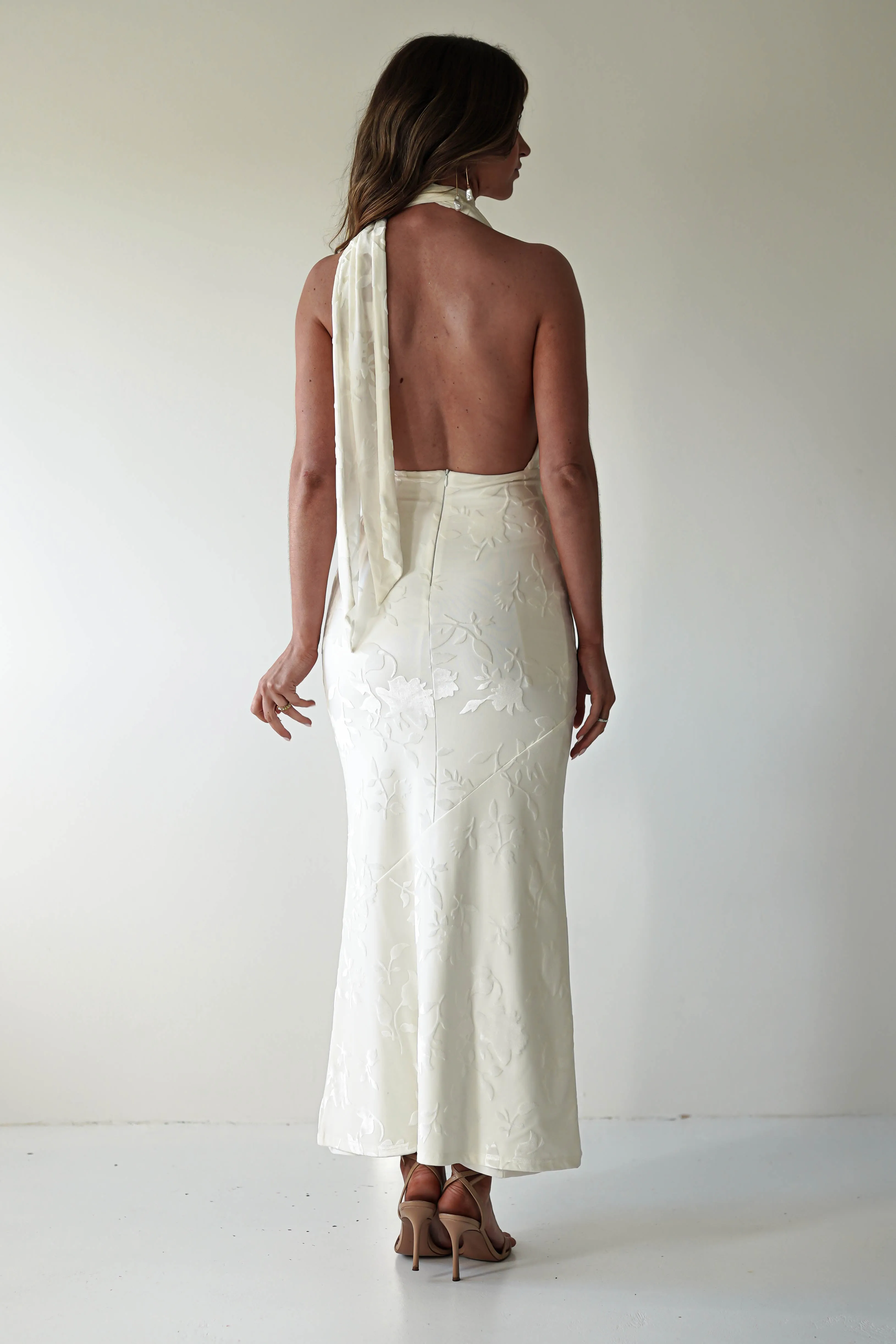 Tara Floral Jacquard Maxi Dress | Ivory/Cream