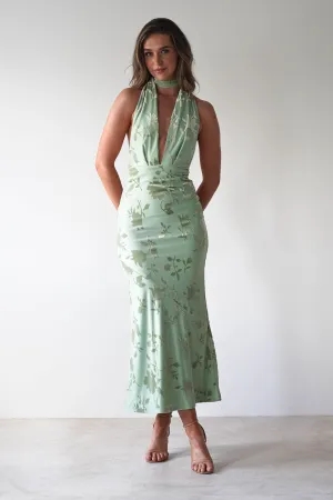 Tara Floral Jacquard Maxi Dress | Light Green