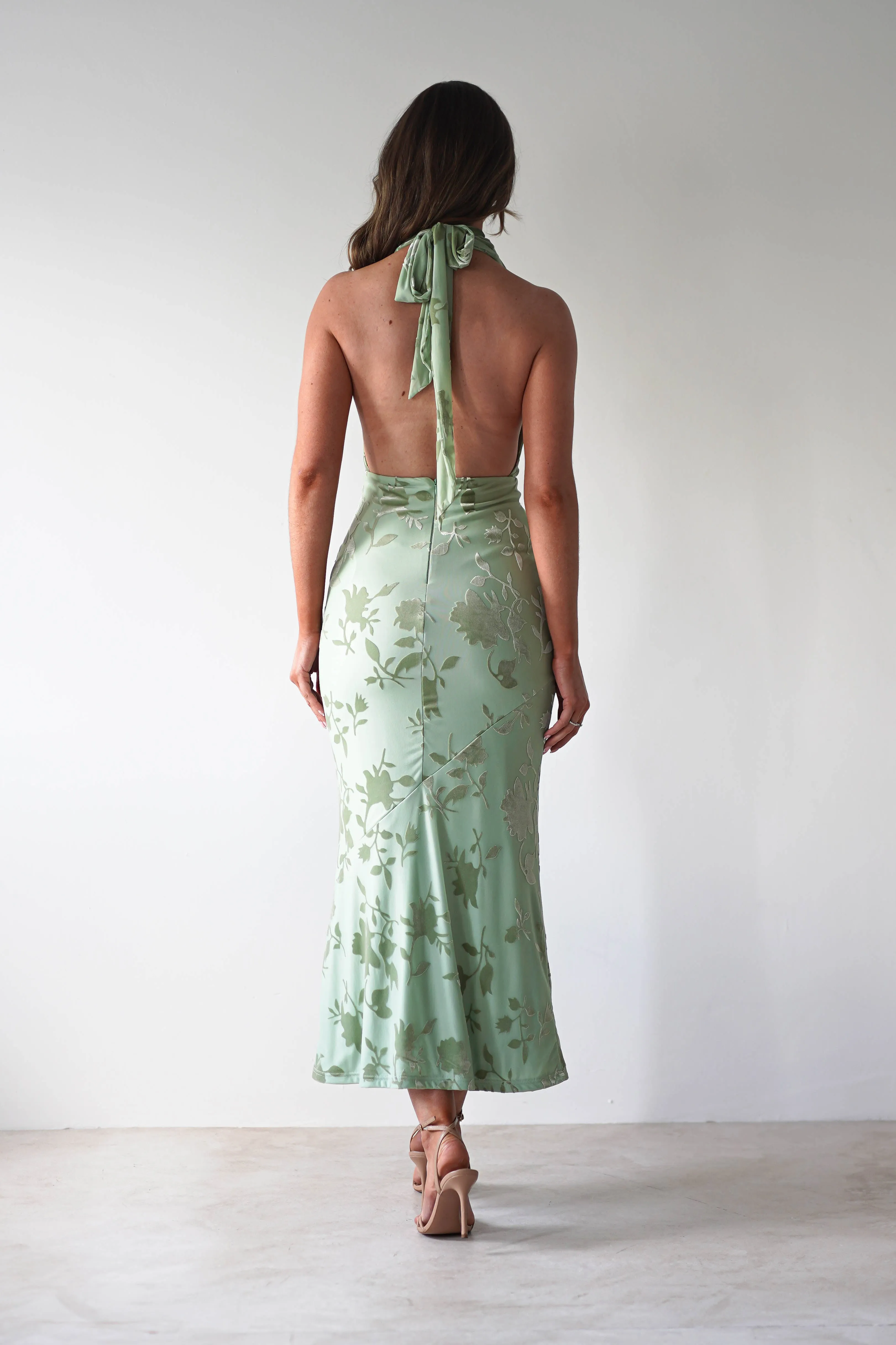 Tara Floral Jacquard Maxi Dress | Light Green