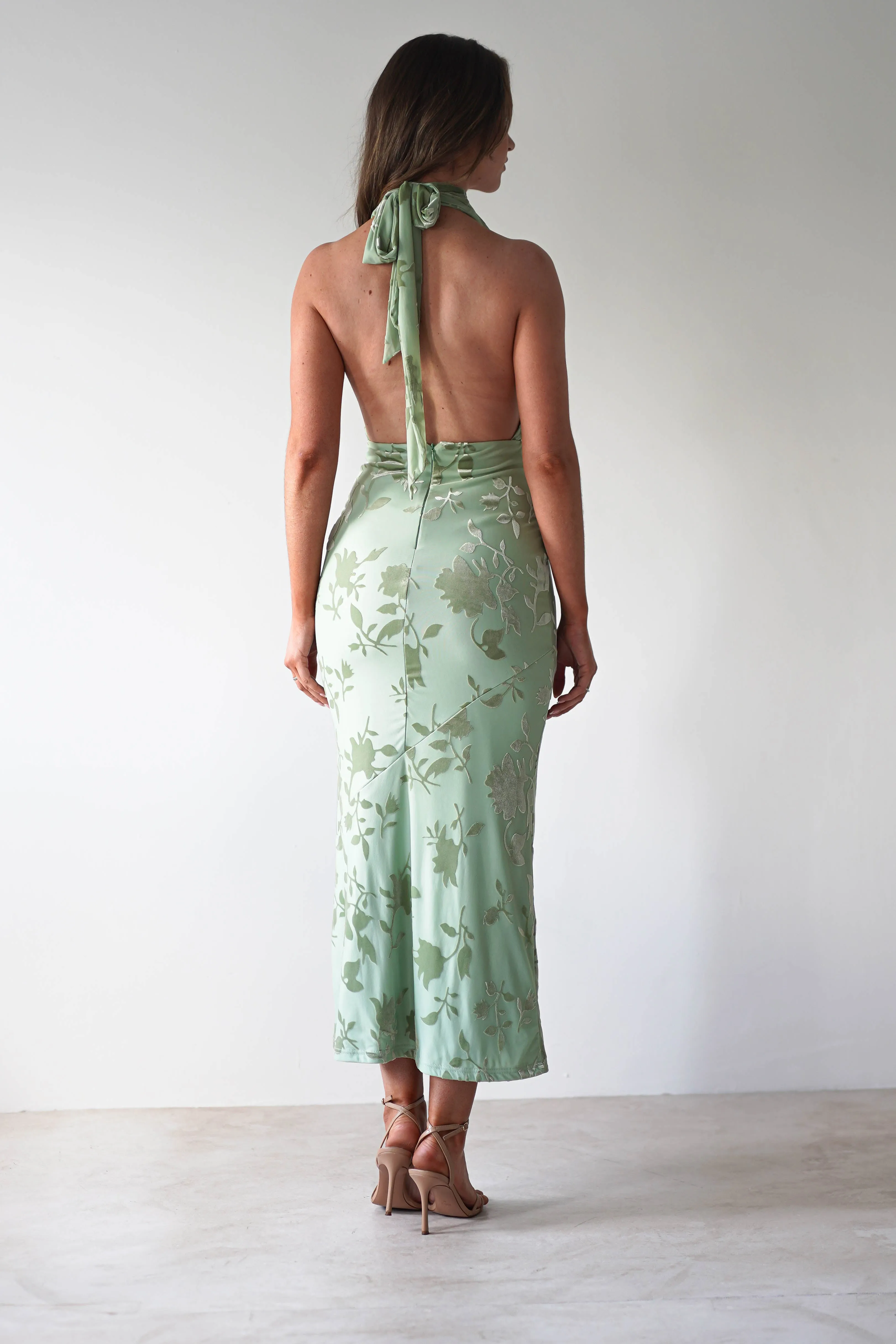 Tara Floral Jacquard Maxi Dress | Light Green