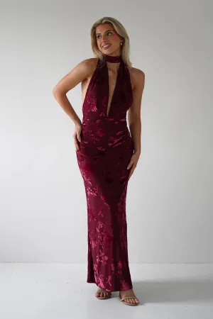 Tara Floral Jacquard Maxi Dress | Wine