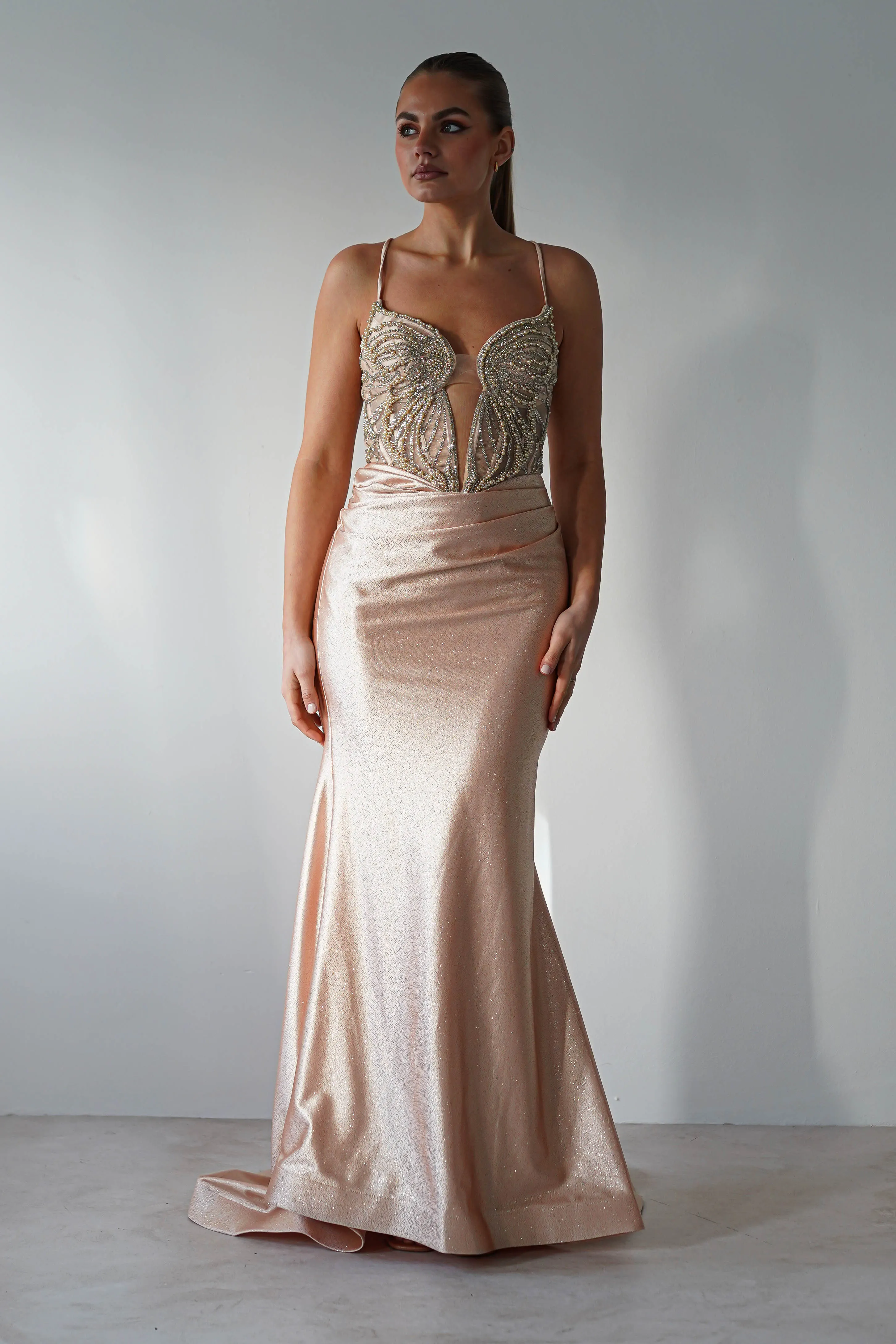 The Butterfly Embellished Bodycon Gown | Gold