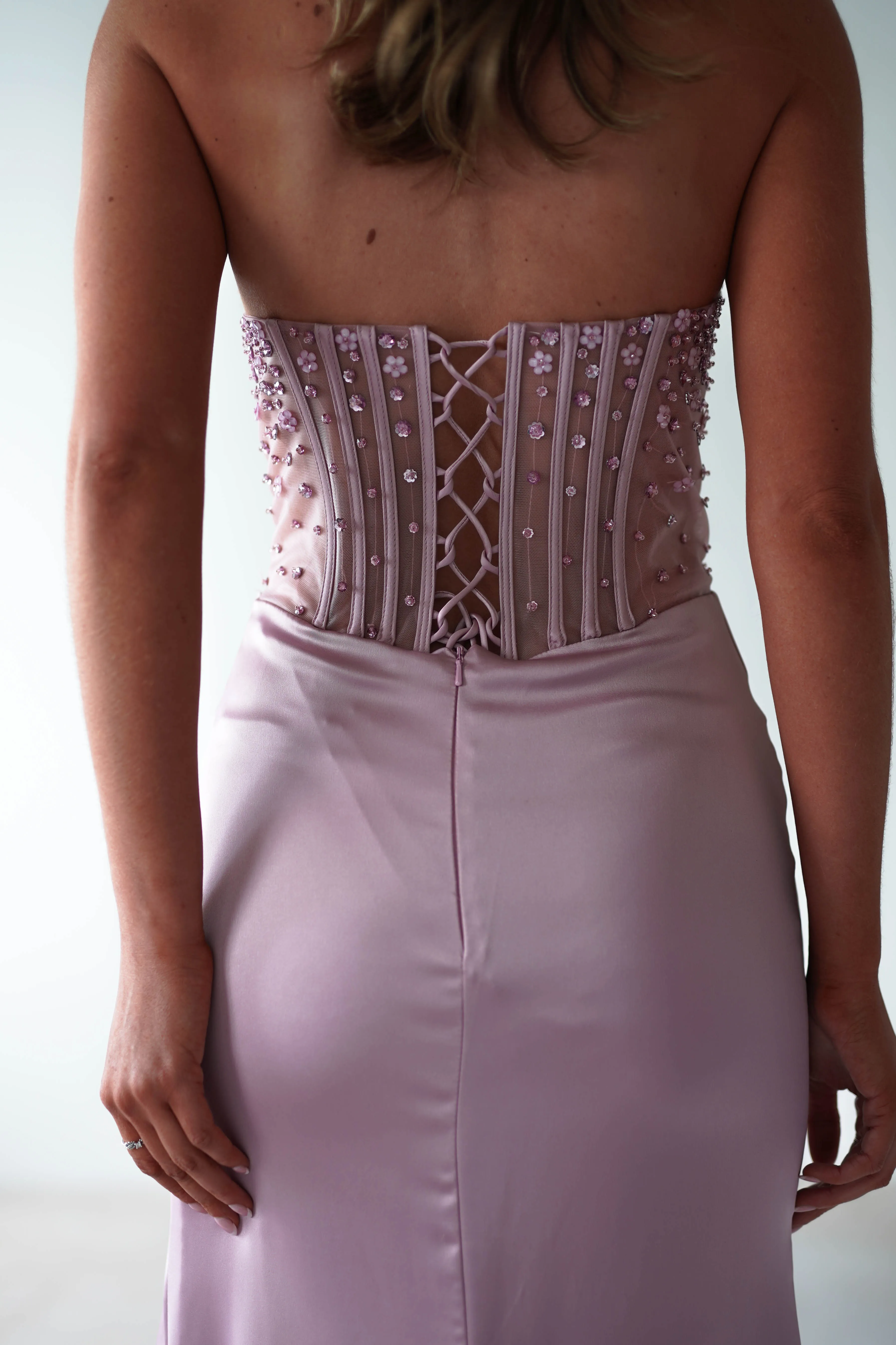Theodora Strapless Embellished Gown | Mauve