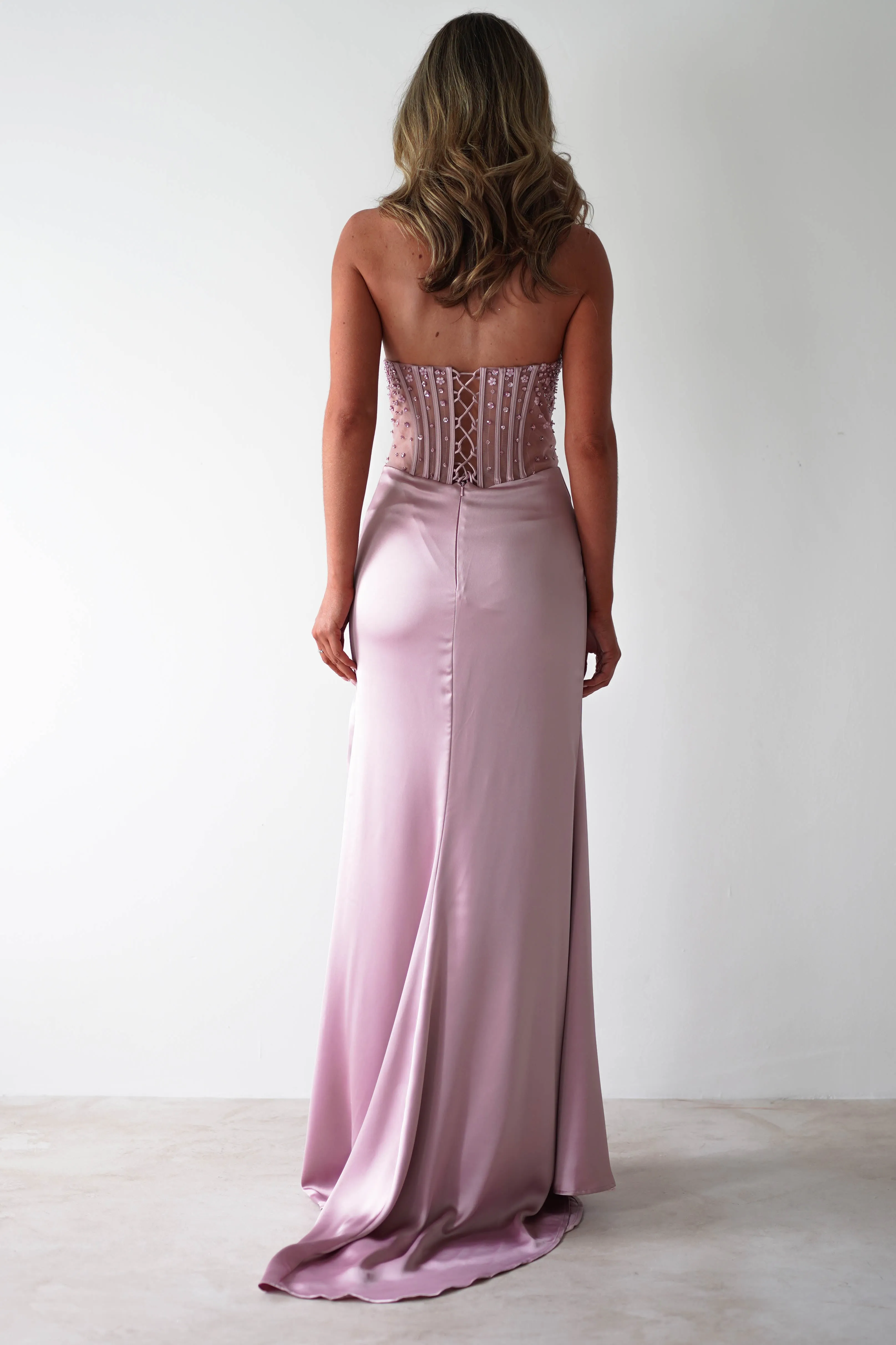 Theodora Strapless Embellished Gown | Mauve