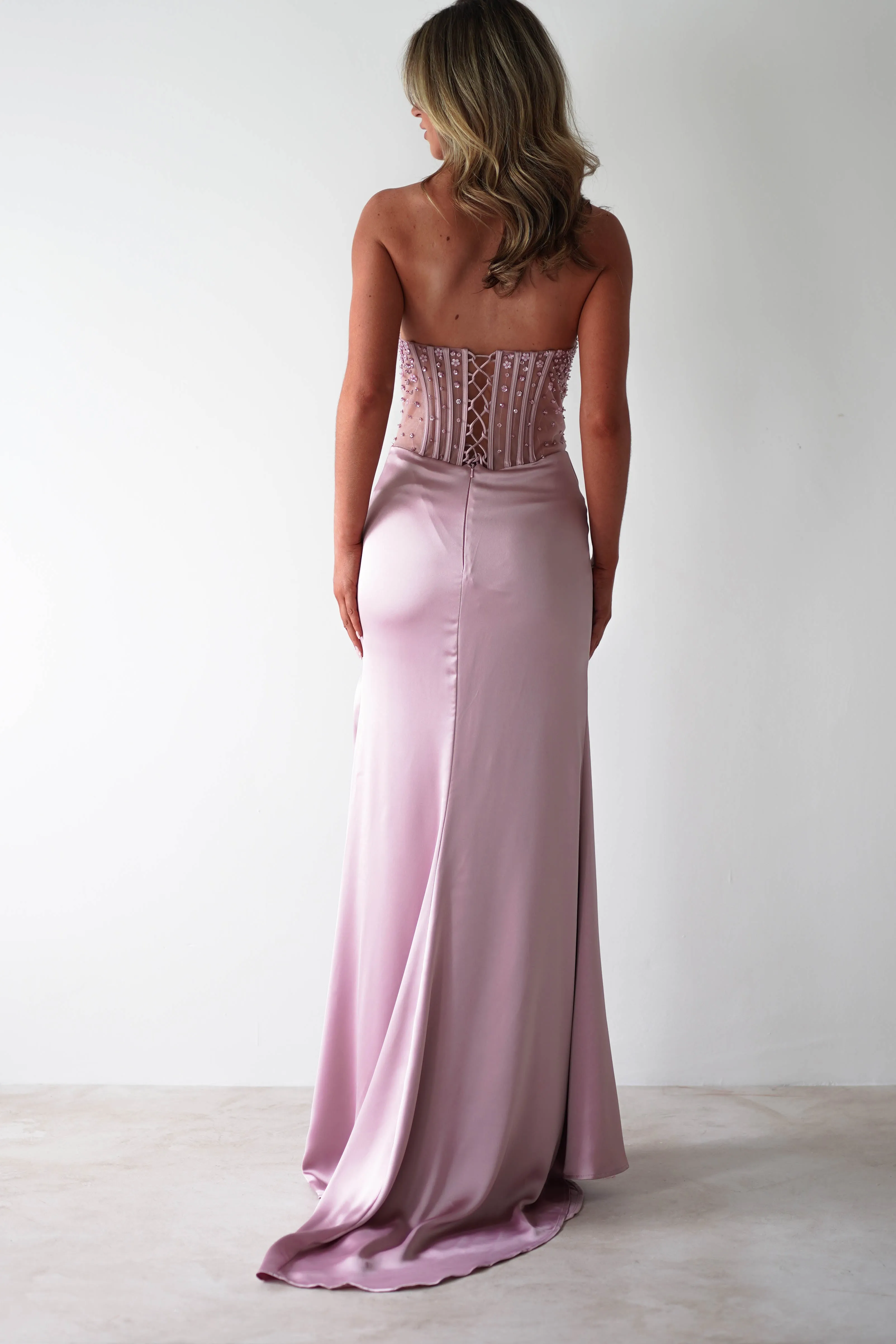 Theodora Strapless Embellished Gown | Mauve