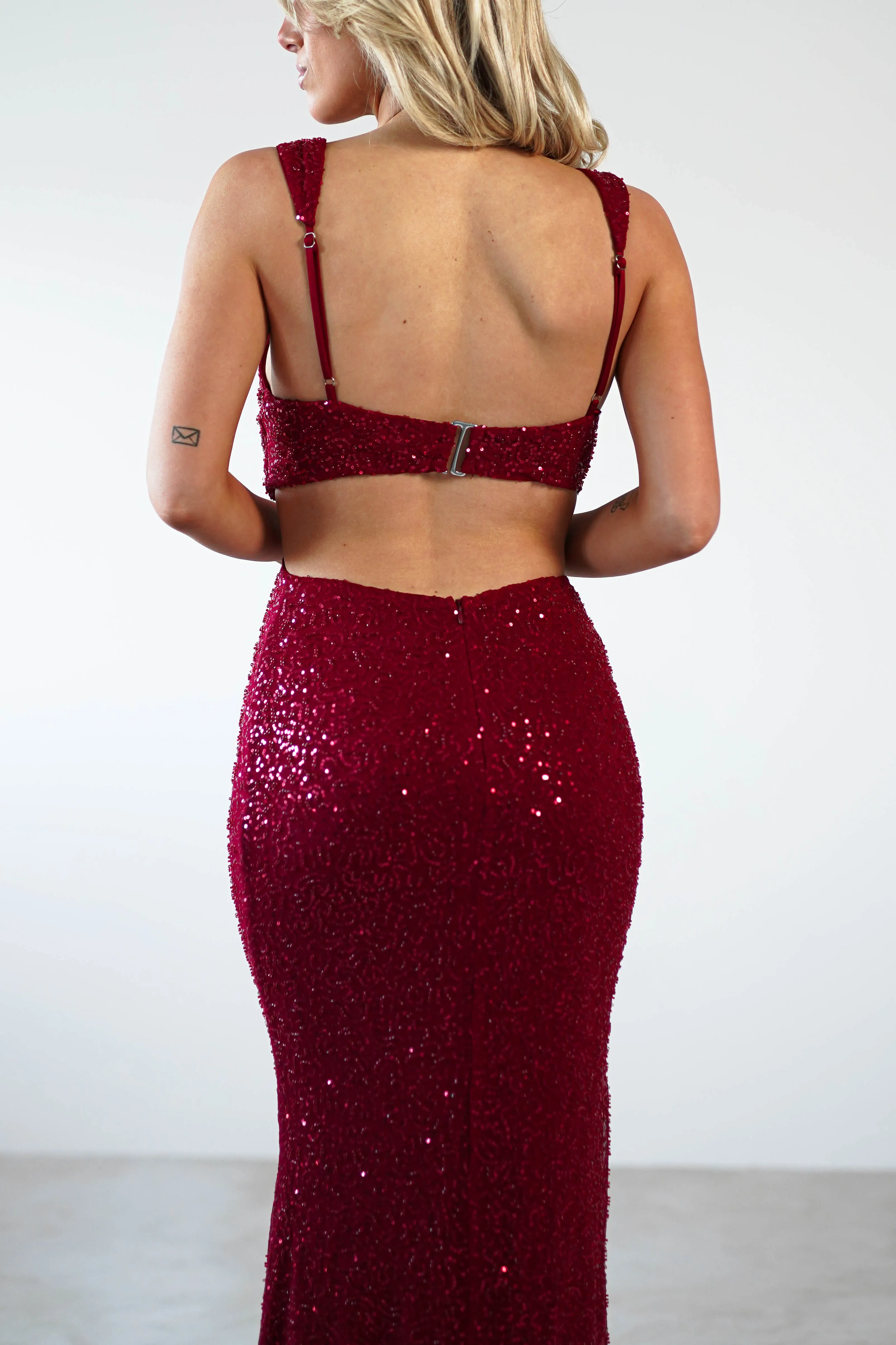 Tora Cut Out Sequin Maxi Dress | Dark Red