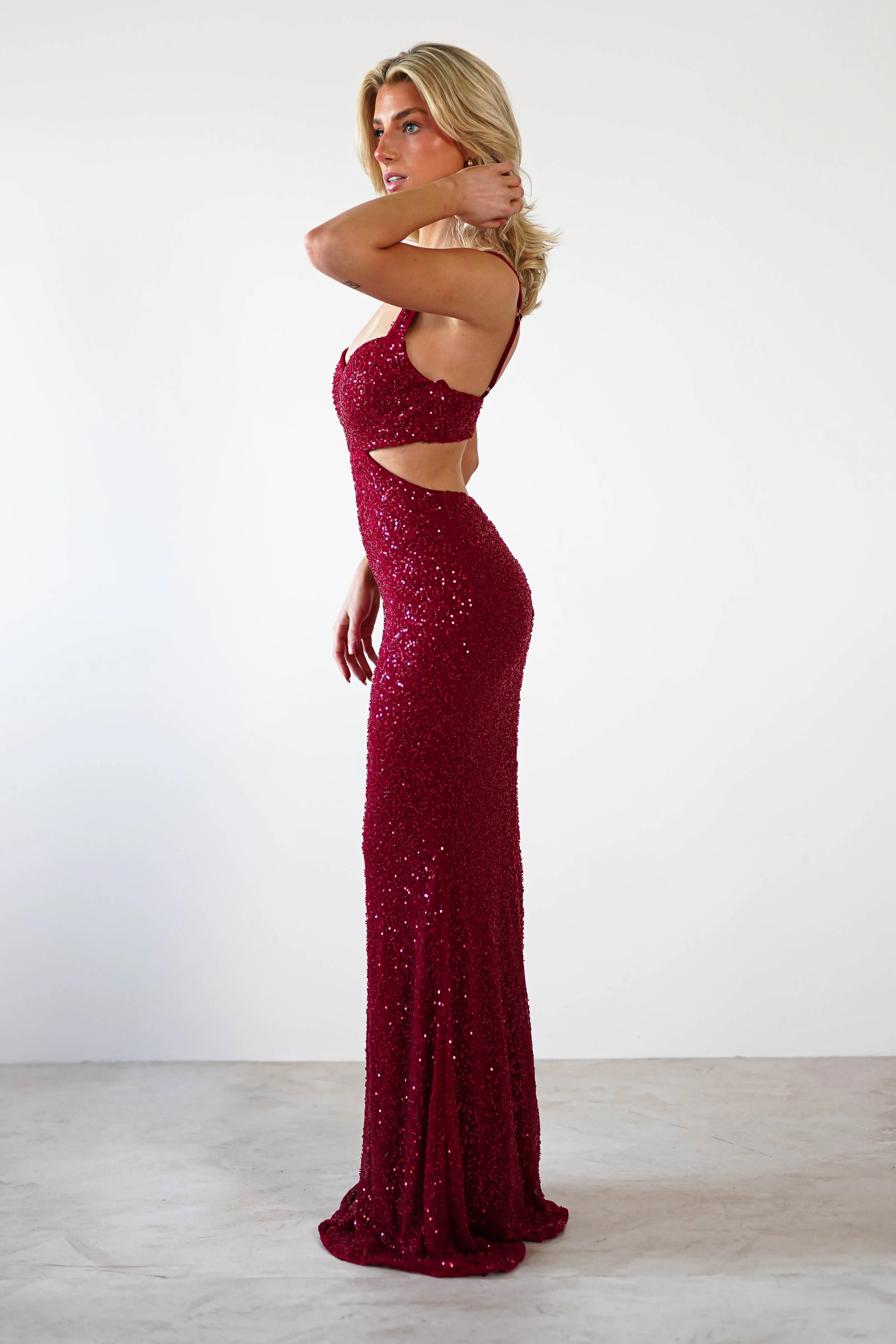 Tora Cut Out Sequin Maxi Dress | Dark Red