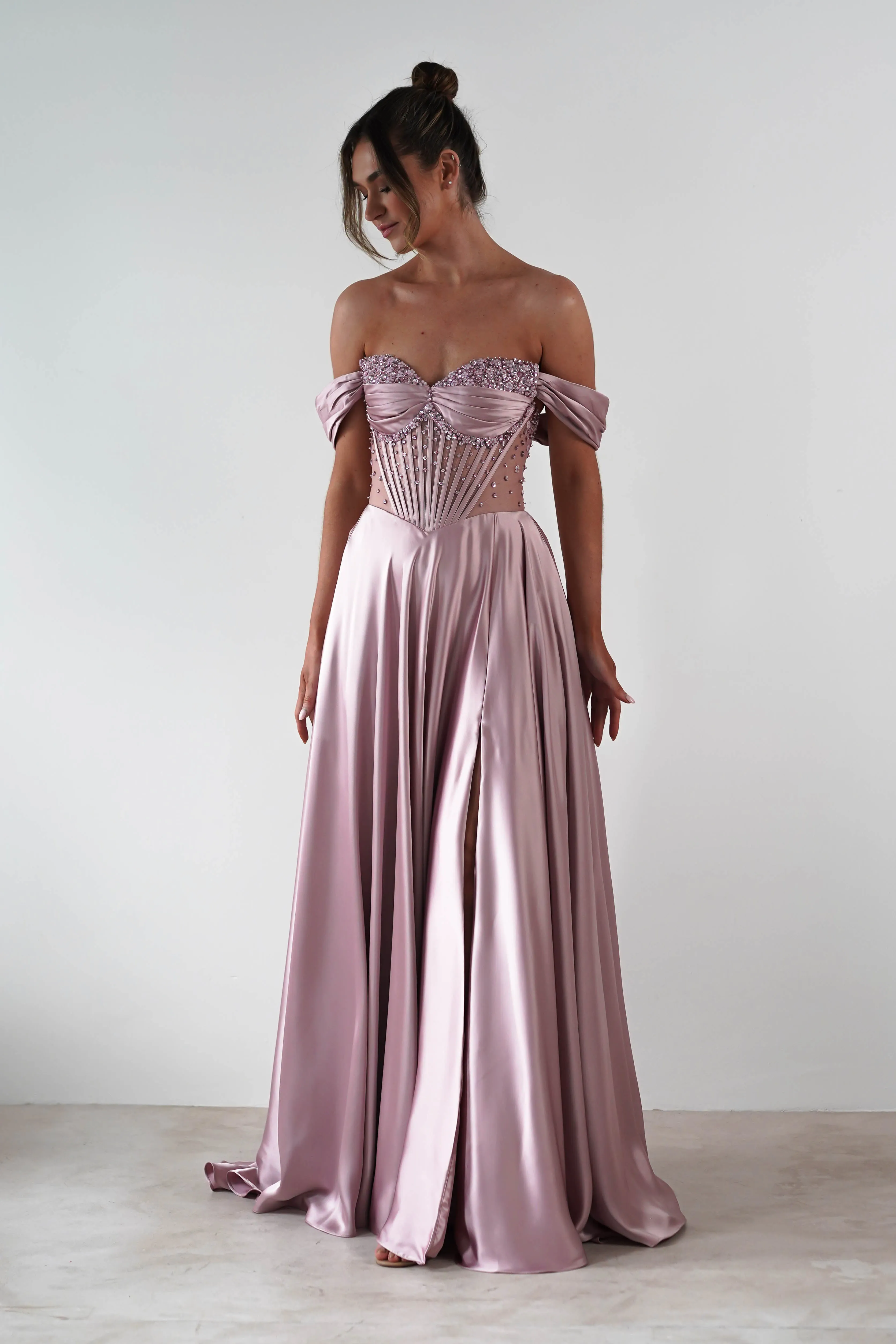Tullie Satin A-Line Maxi Dress | Mauve