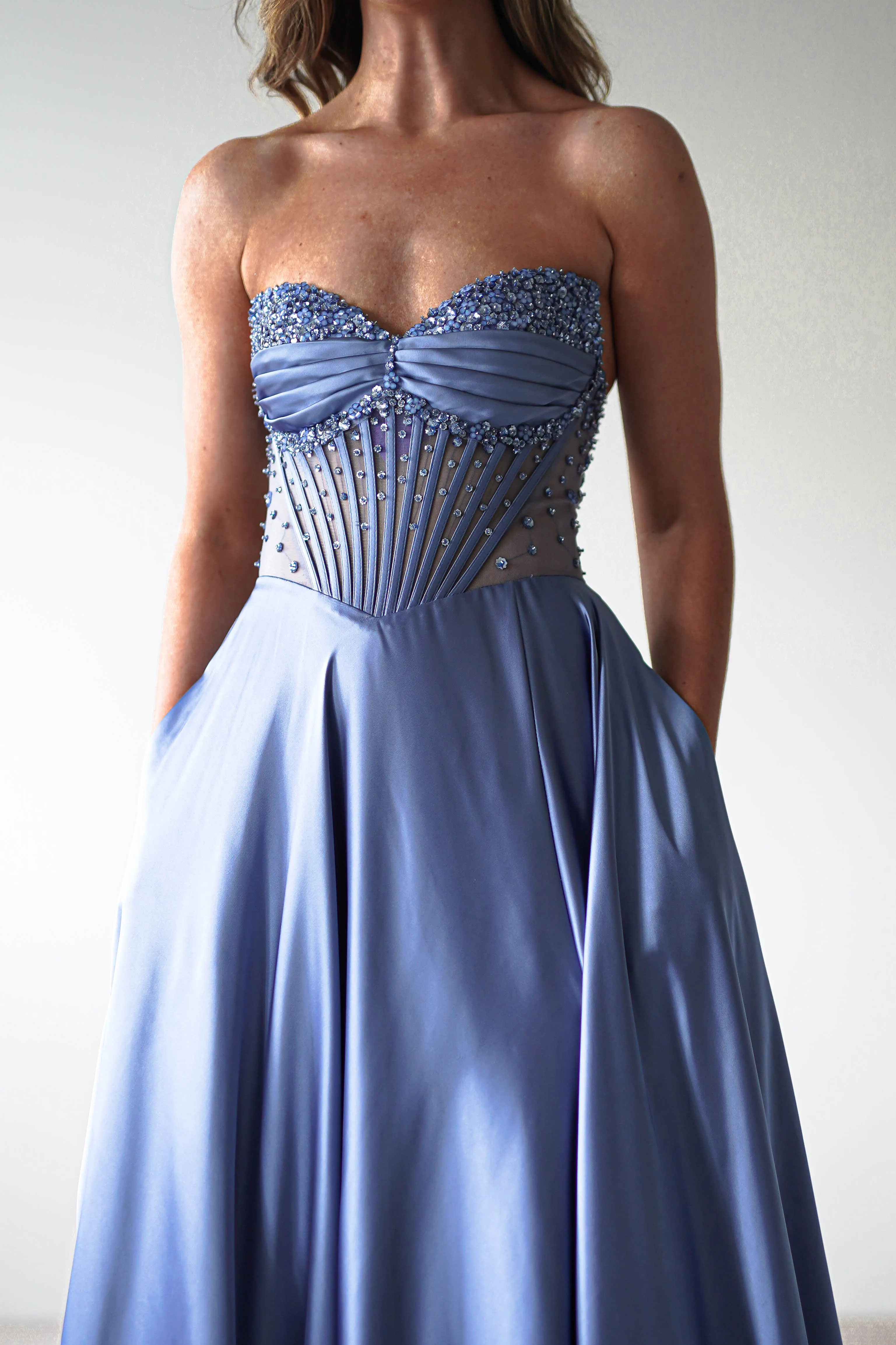 Tullie Satin A-Line Maxi Dress | Smokey Blue
