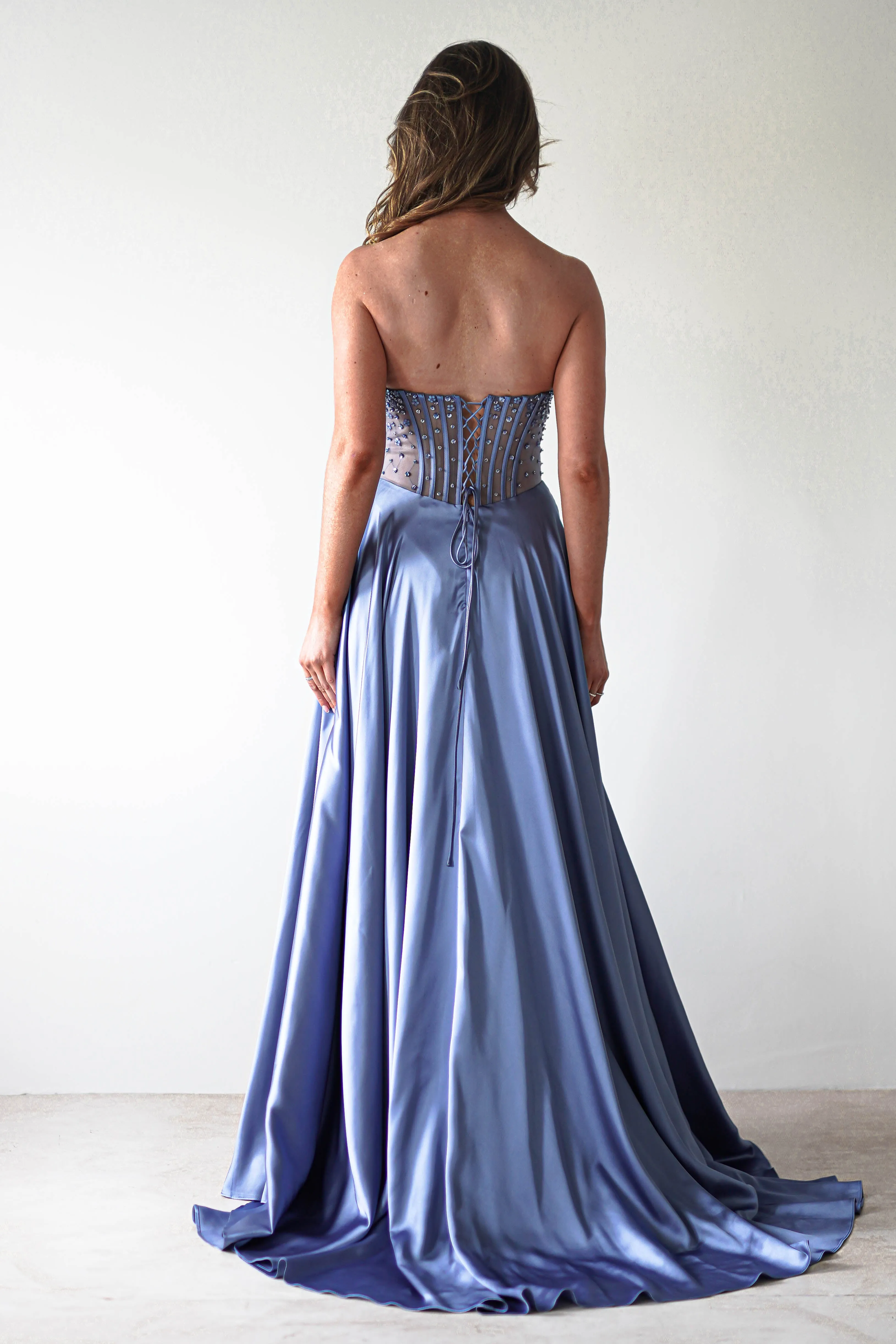 Tullie Satin A-Line Maxi Dress | Smokey Blue