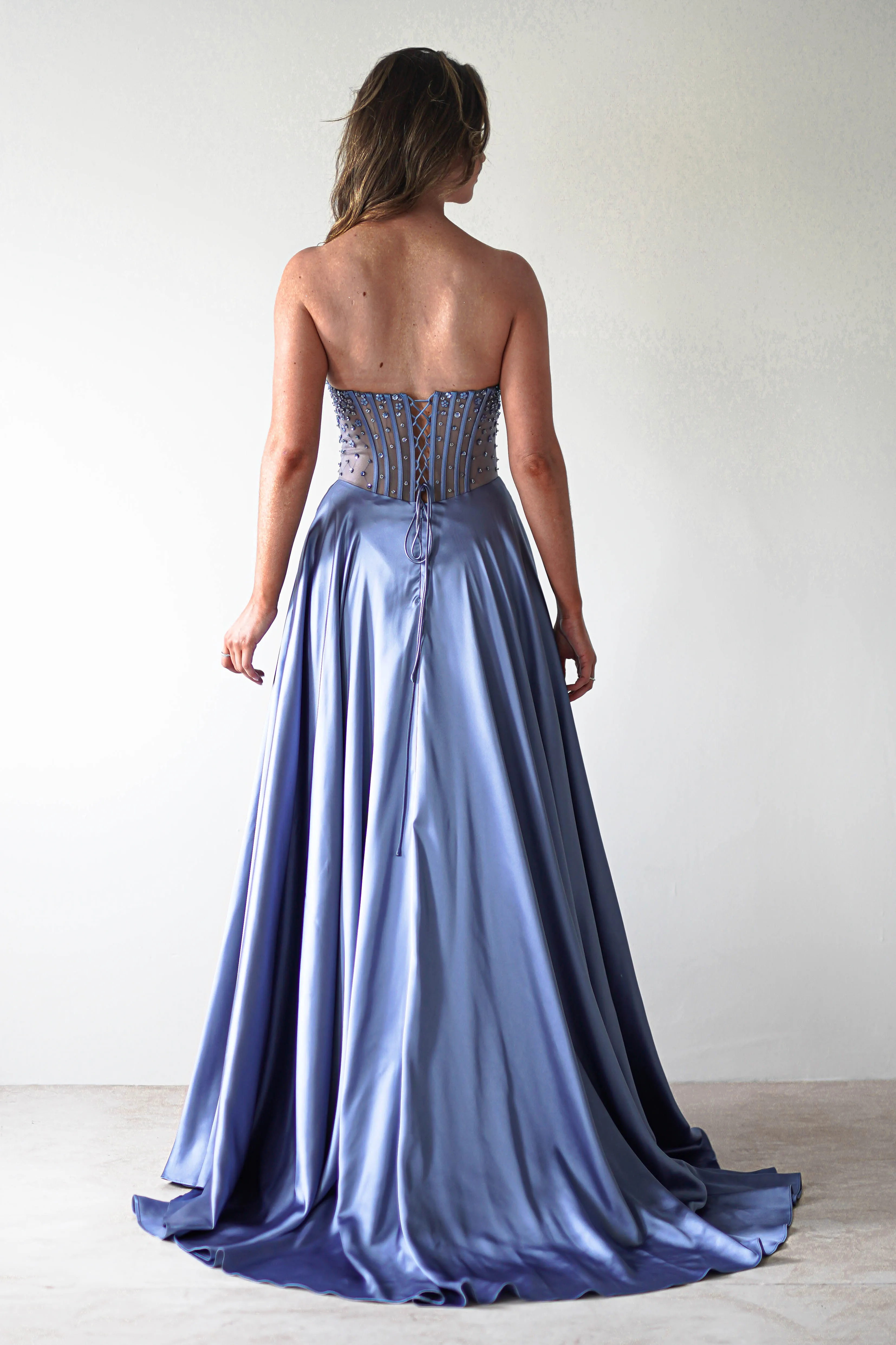 Tullie Satin A-Line Maxi Dress | Smokey Blue