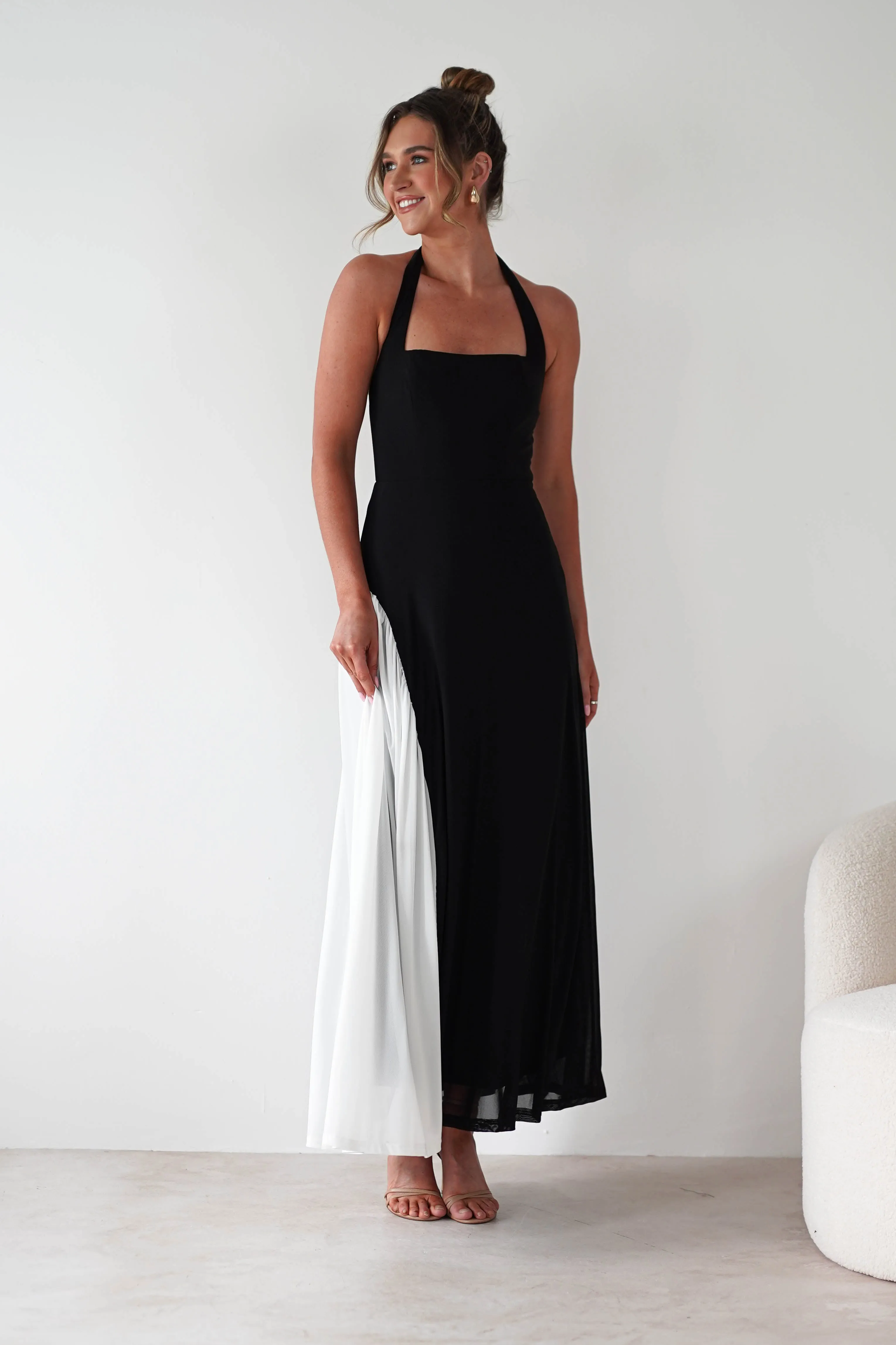 Unika Halterneck Maxi Dress | Black/White