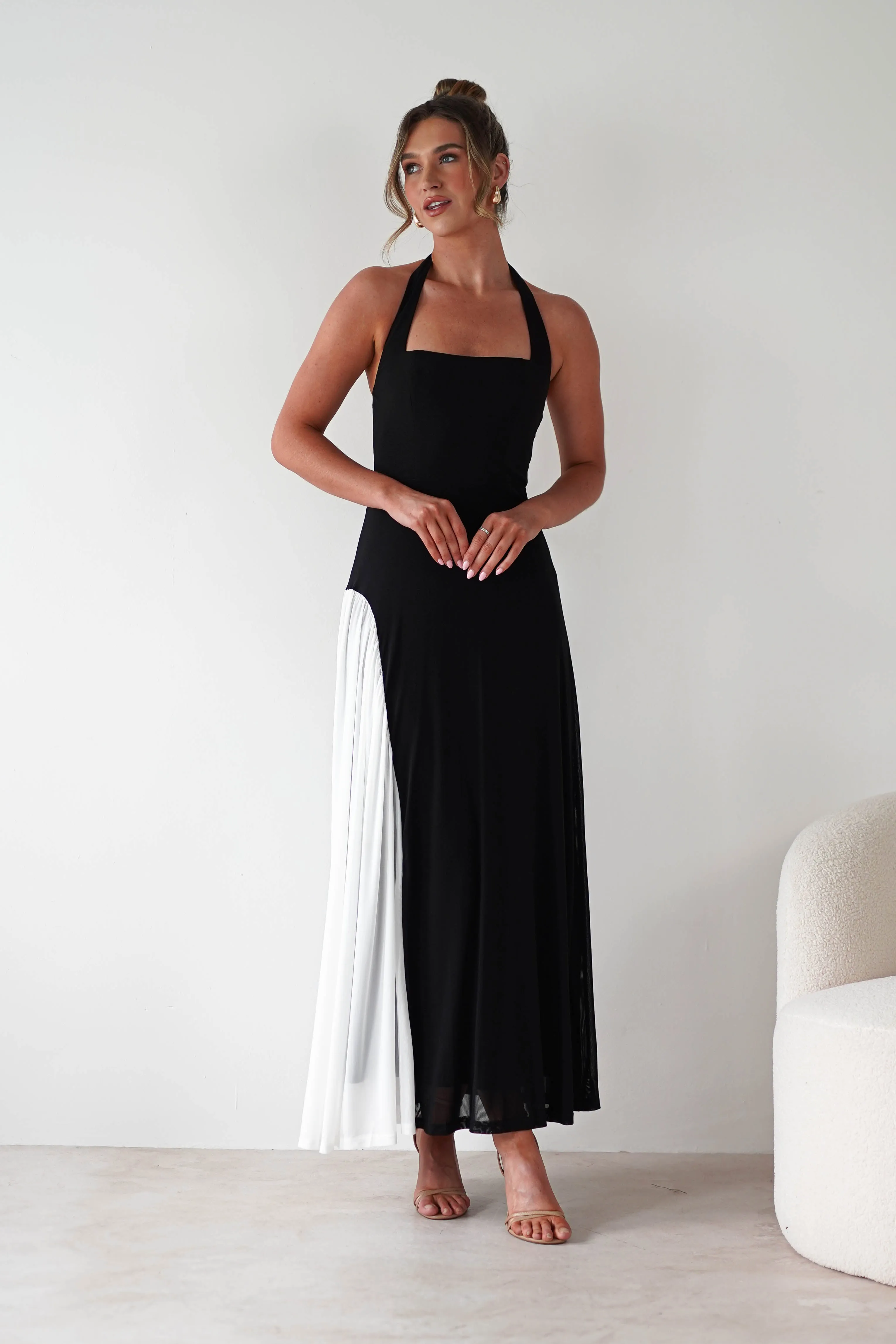 Unika Halterneck Maxi Dress | Black/White