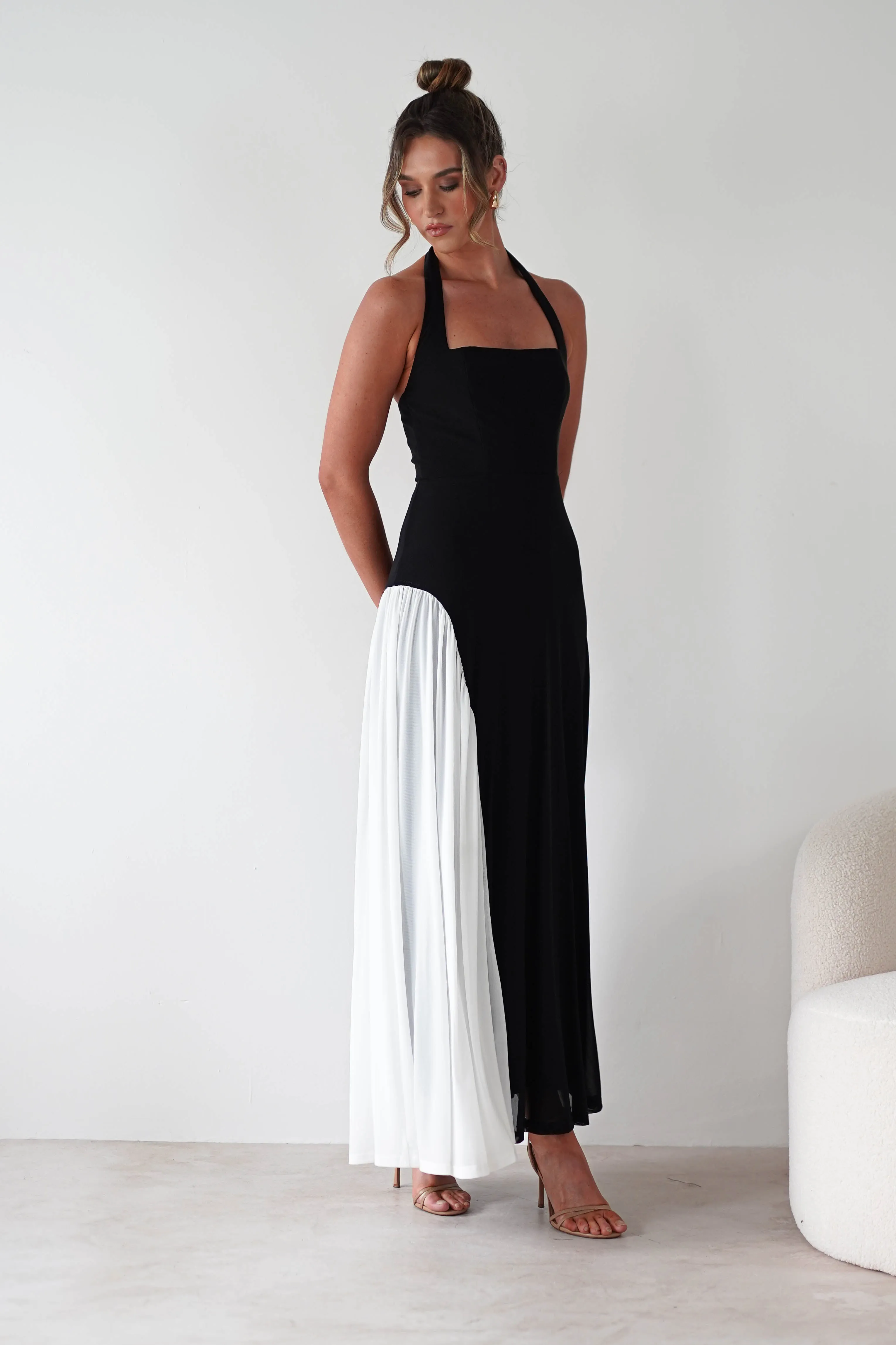 Unika Halterneck Maxi Dress | Black/White