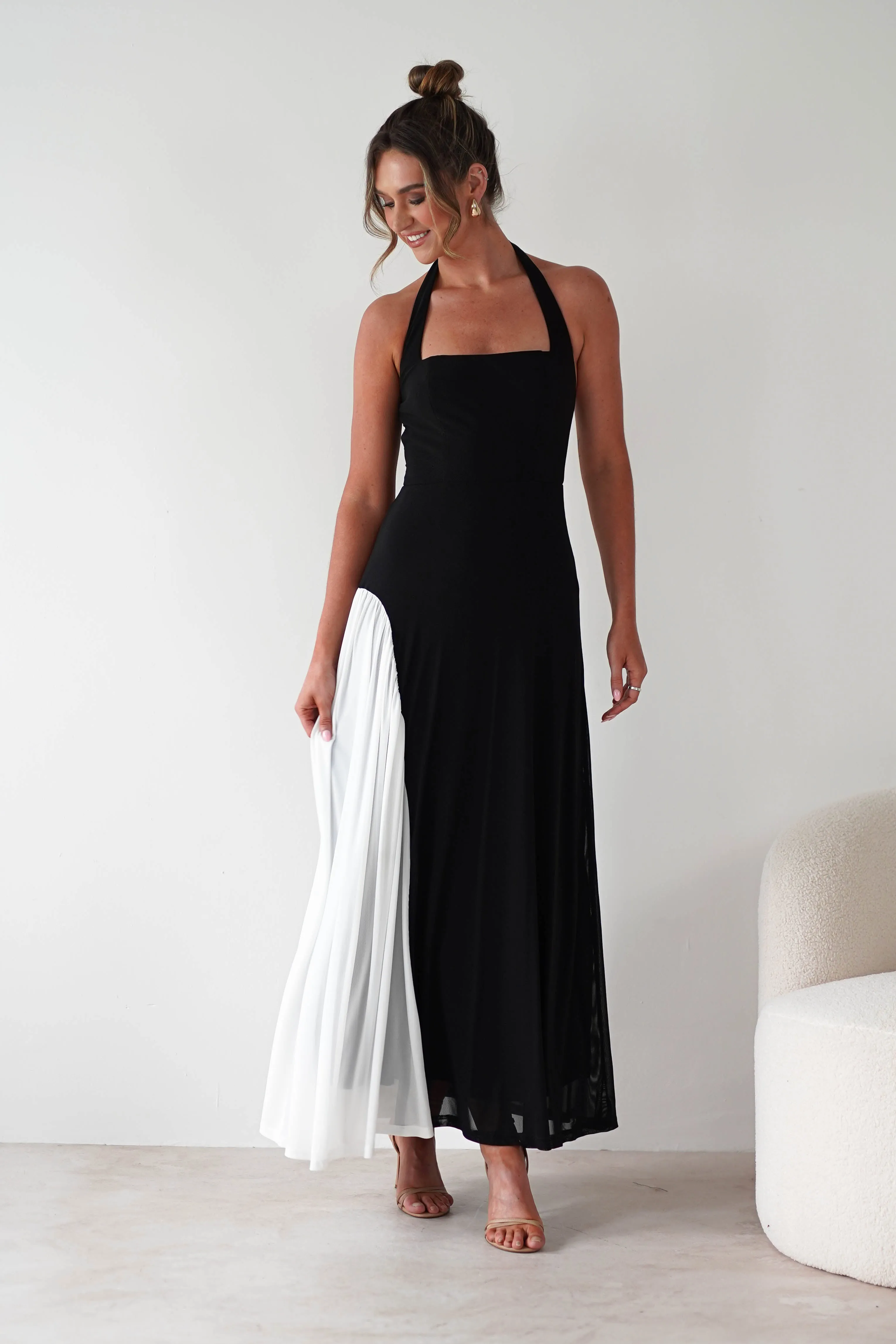 Unika Halterneck Maxi Dress | Black/White