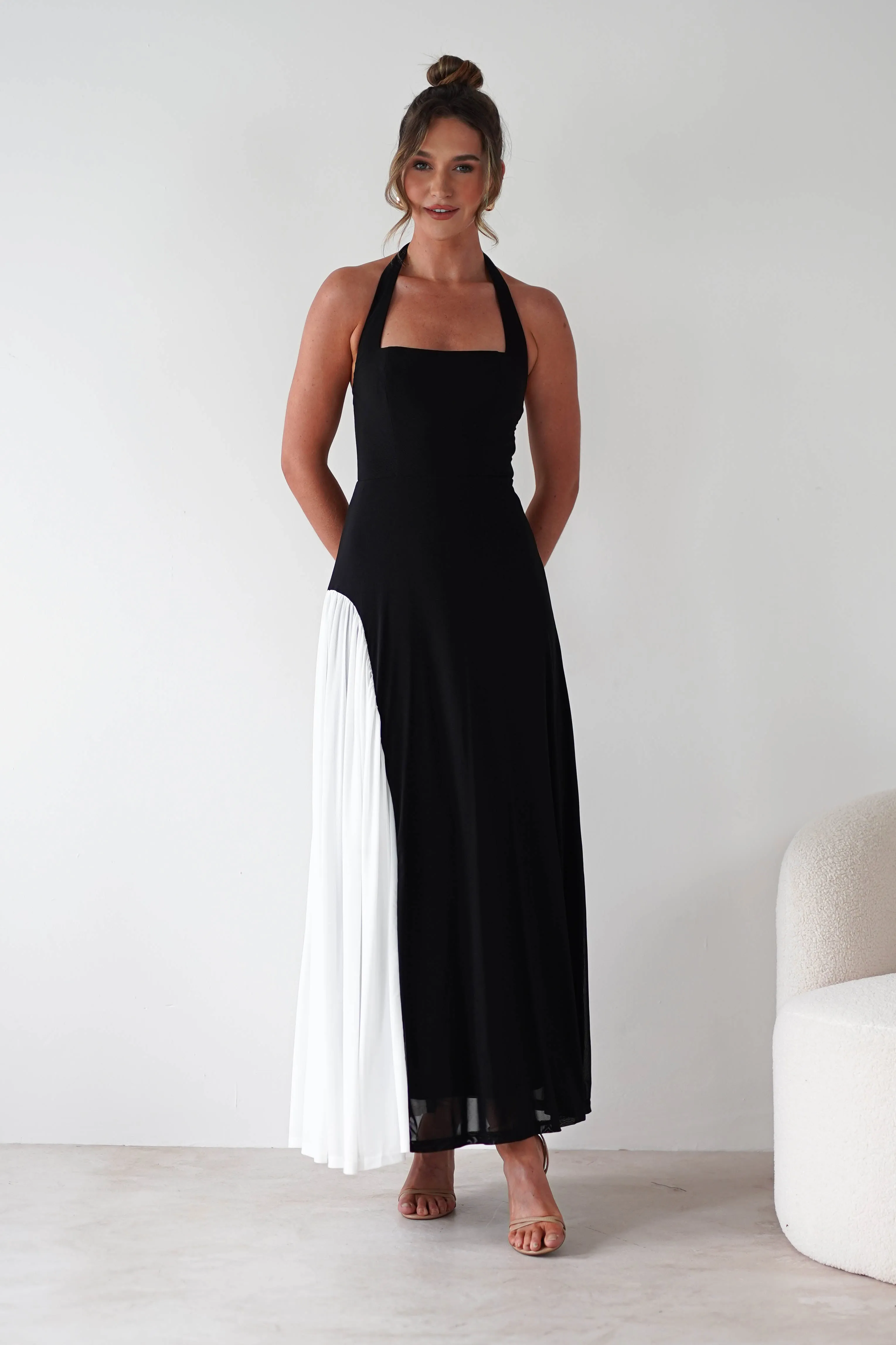 Unika Halterneck Maxi Dress | Black/White