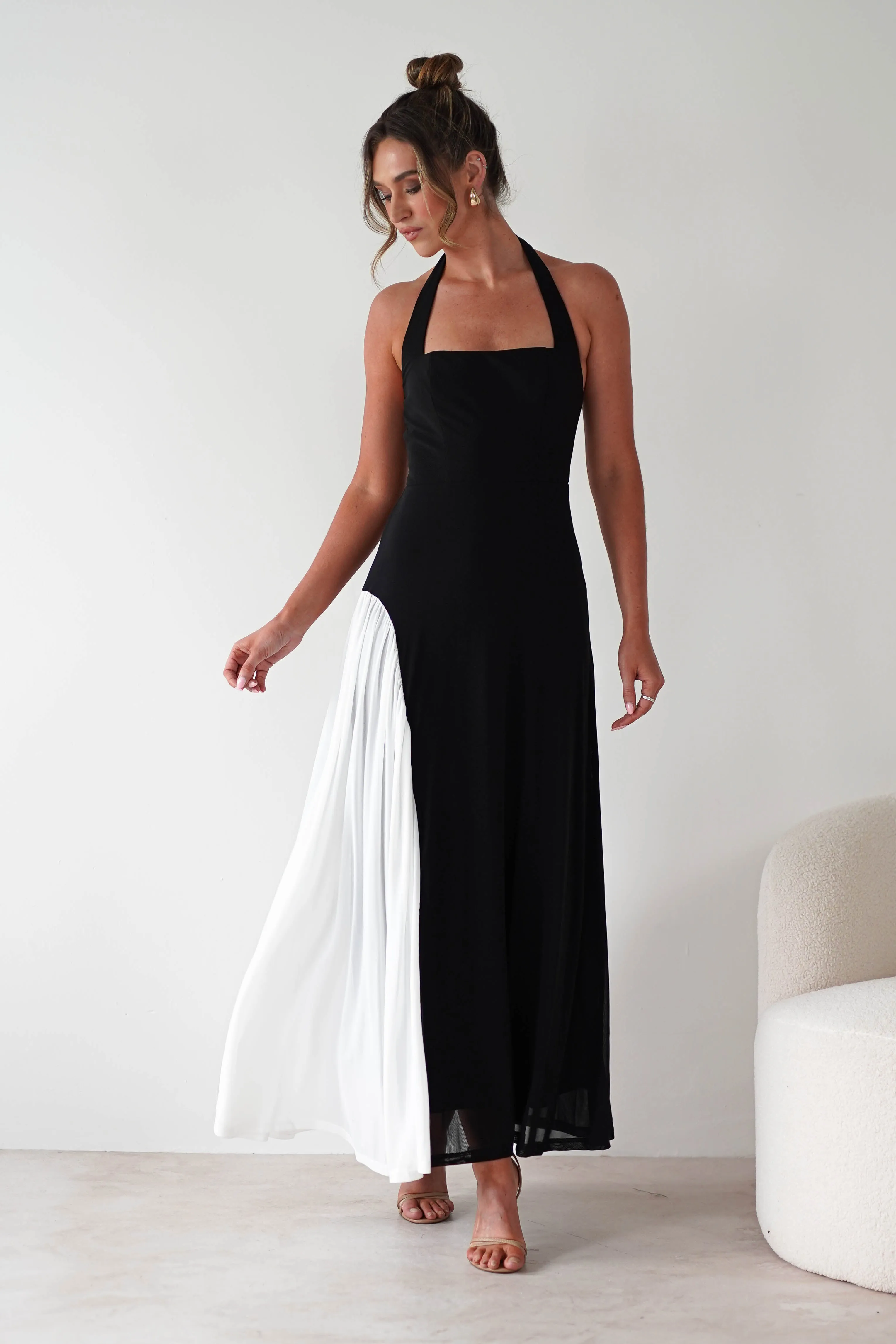 Unika Halterneck Maxi Dress | Black/White