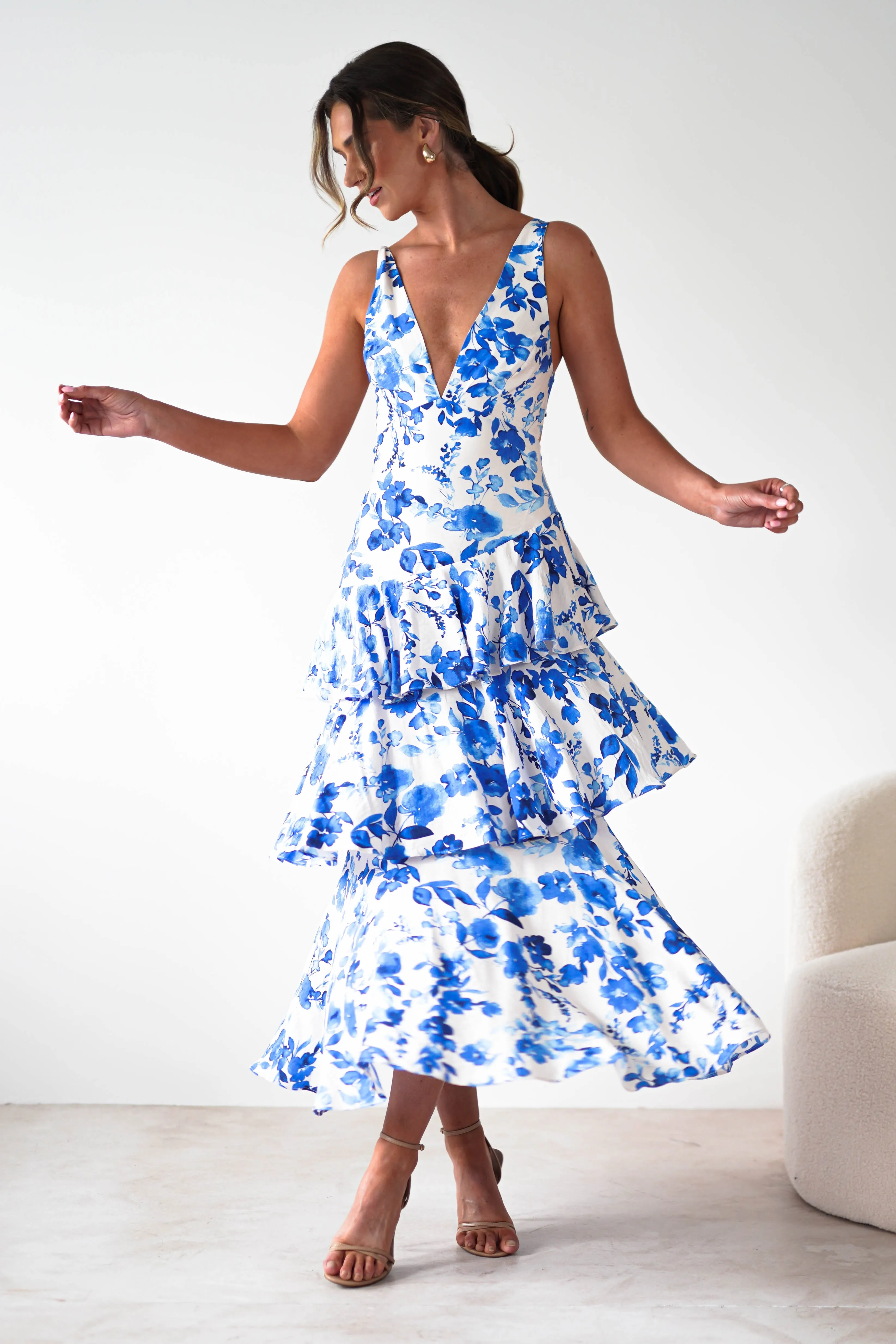 Varana Floral Ruffle Maxi Dress | Blue Print