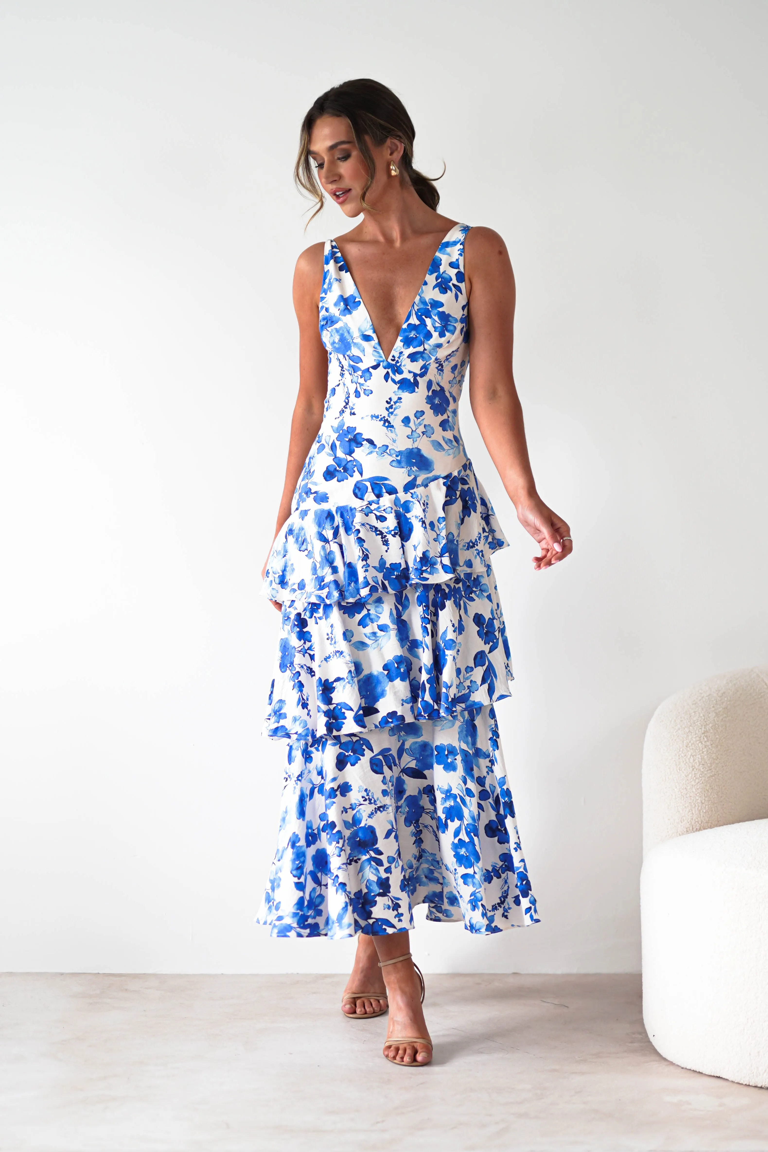 Varana Floral Ruffle Maxi Dress | Blue Print