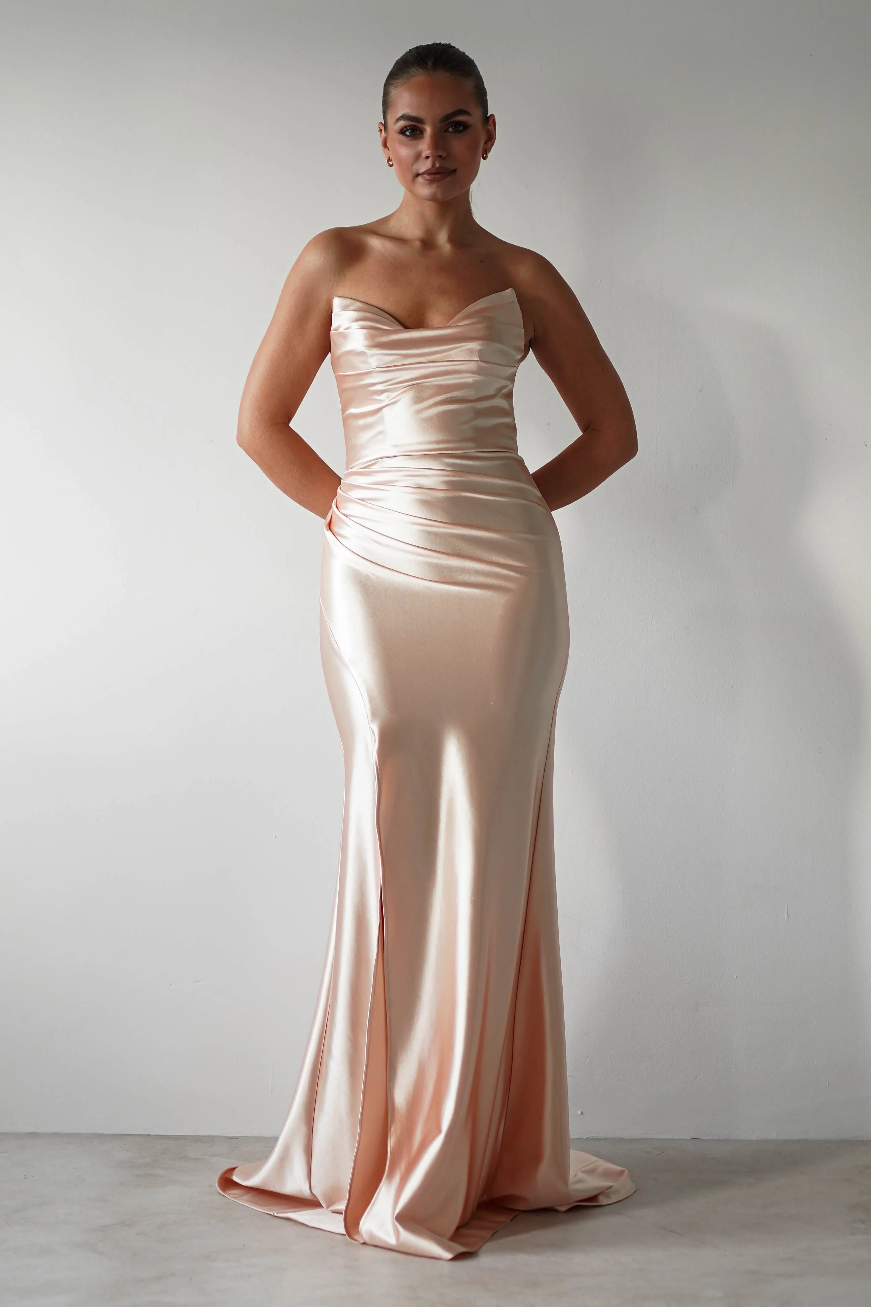 Venice Strapless Bodycon Gown | Light Gold