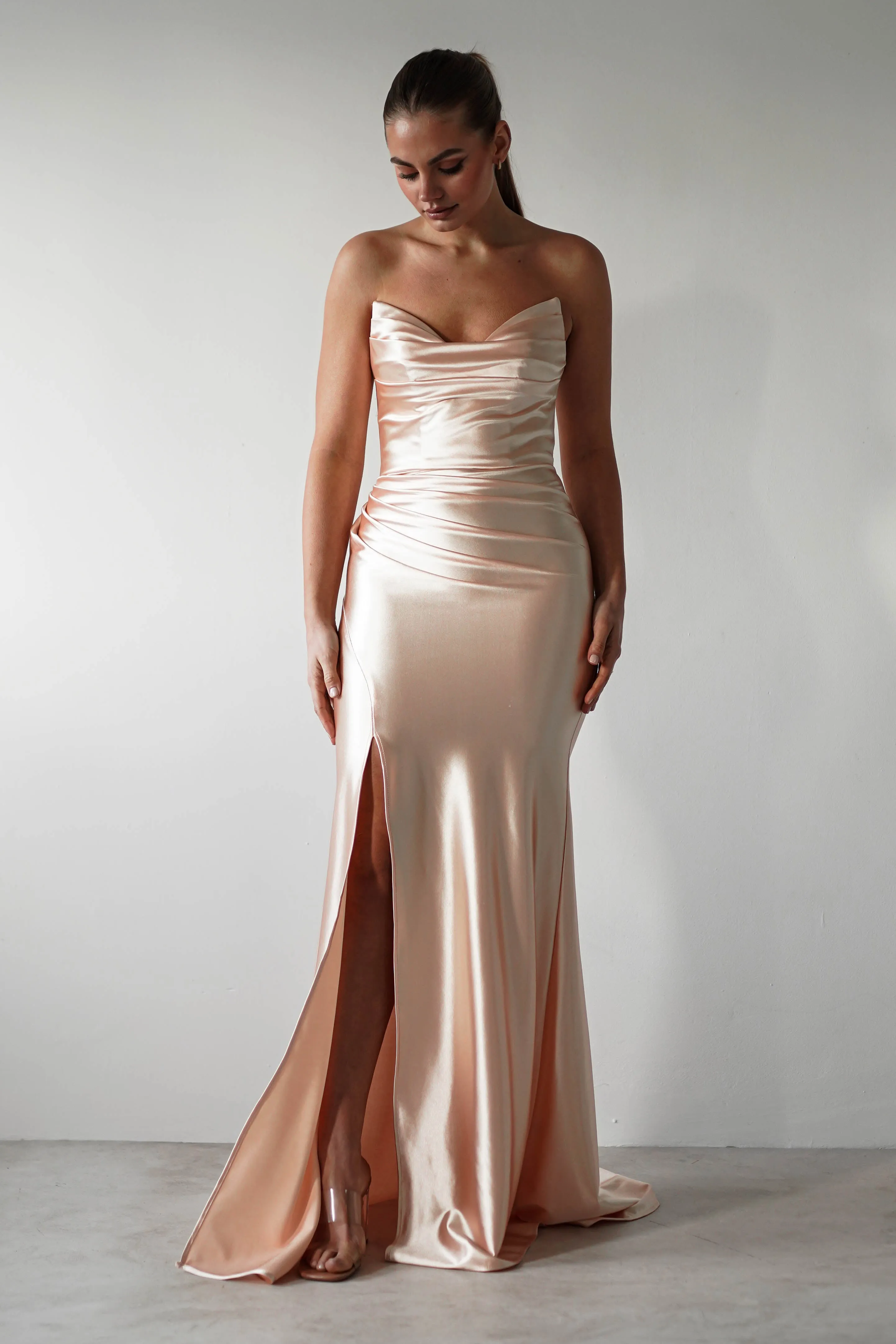 Venice Strapless Bodycon Gown | Light Gold