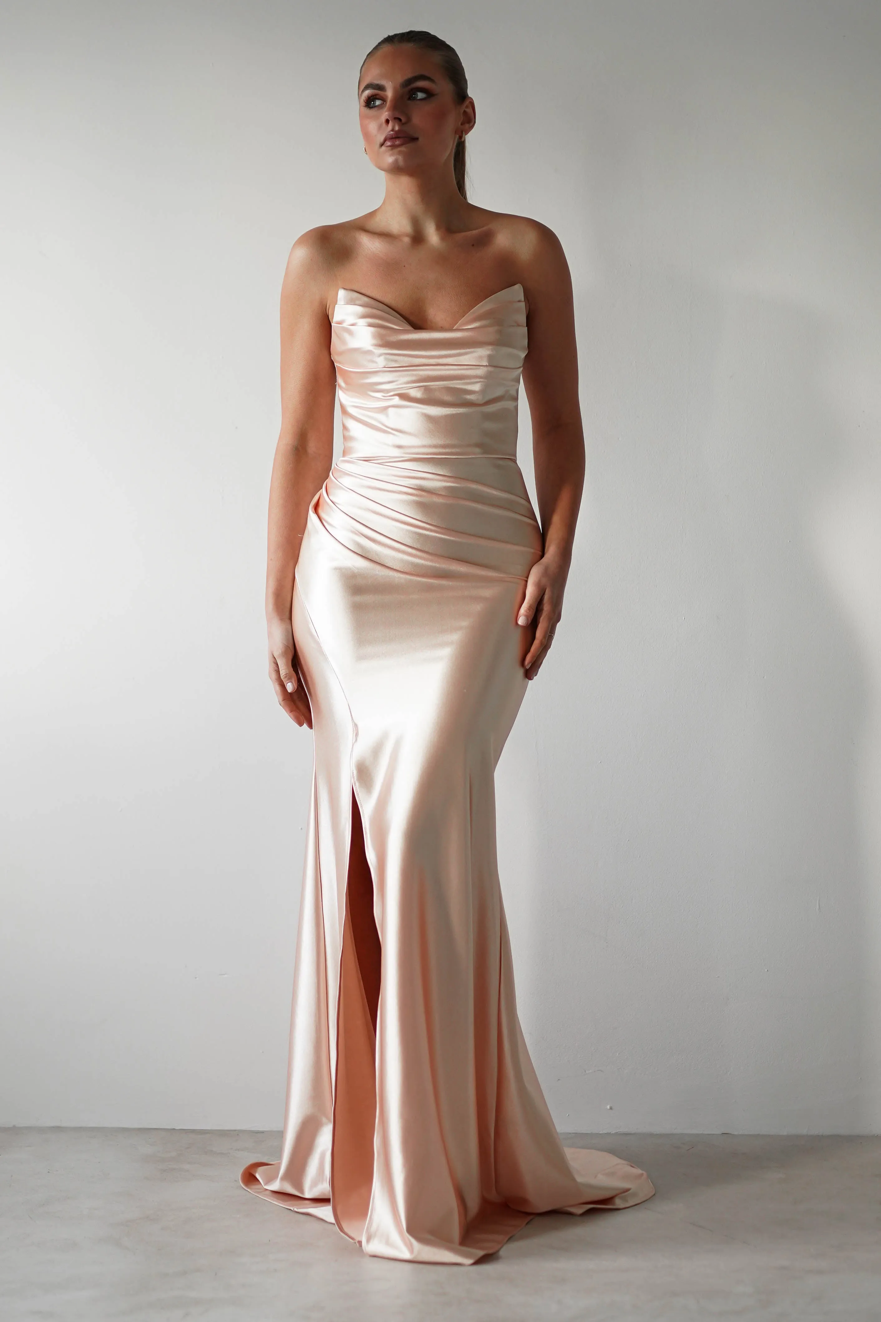 Venice Strapless Bodycon Gown | Light Gold
