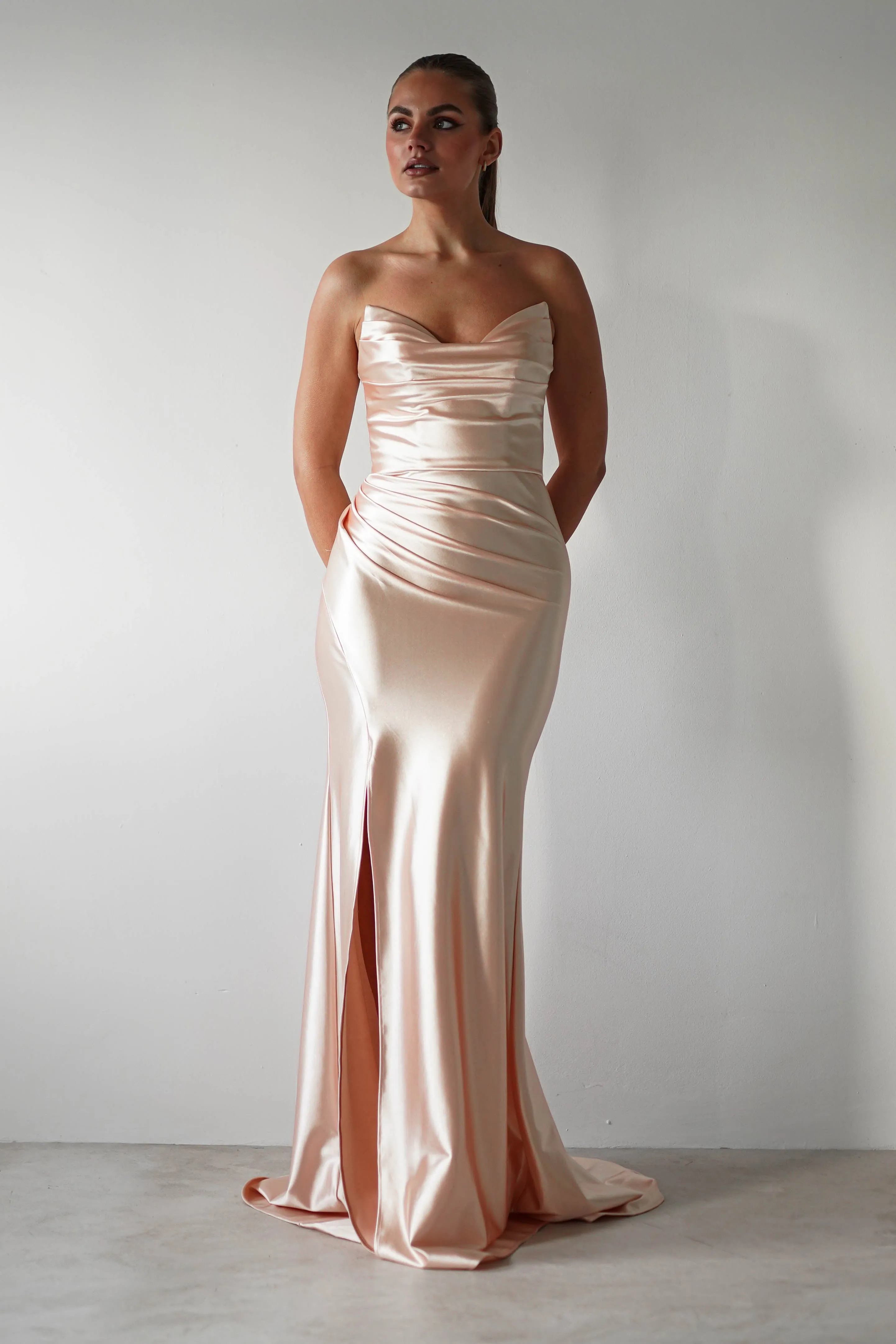 Venice Strapless Bodycon Gown | Light Gold