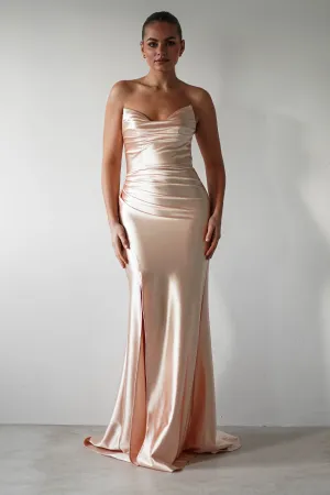 Venice Strapless Bodycon Gown | Light Gold