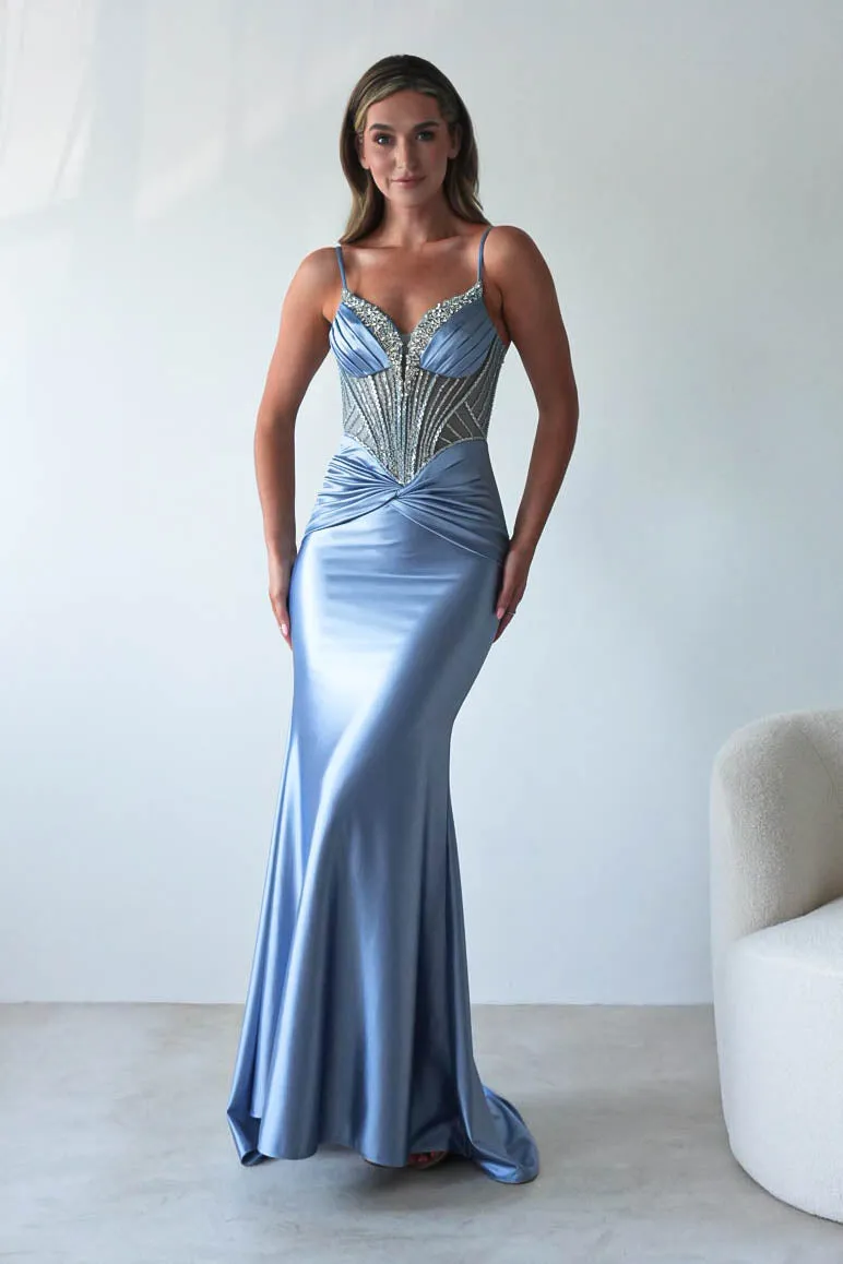 Vera Embellished Bodycon Gown | Dusty Blue