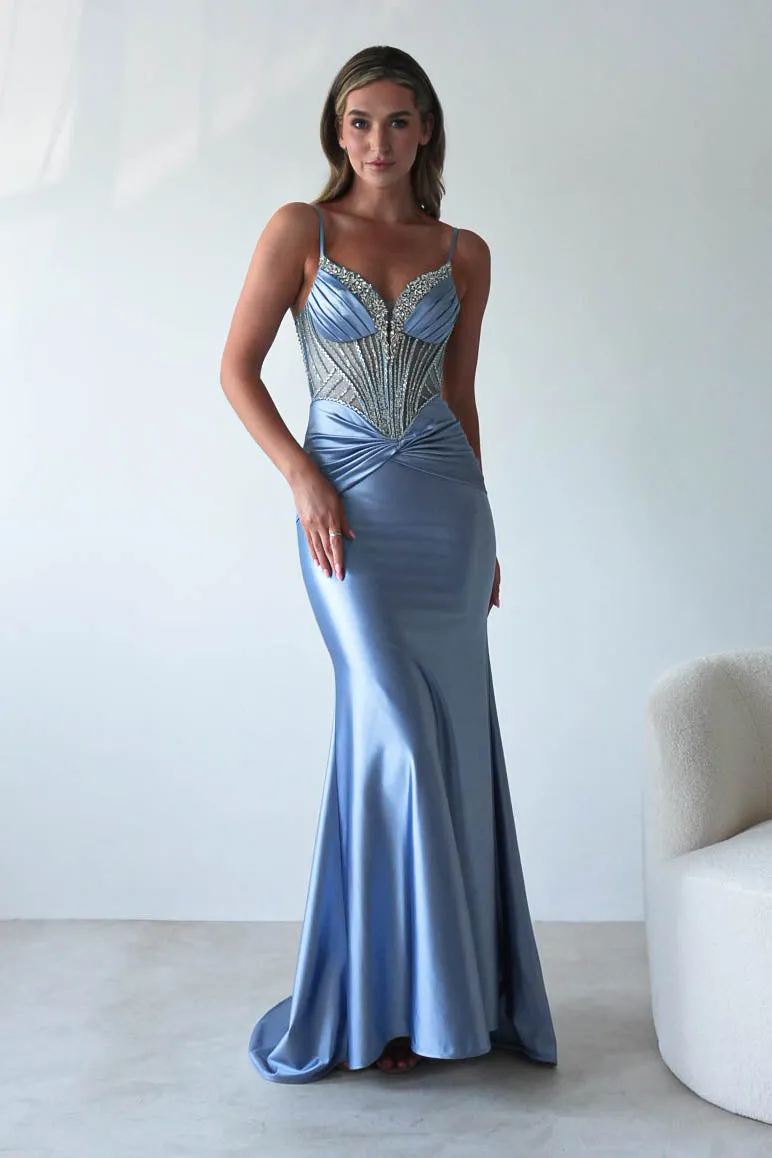 Vera Embellished Bodycon Gown | Dusty Blue