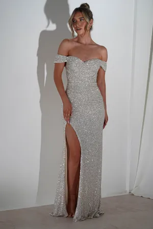 Vilma Sequin Mermaid Gown | Silver/Champange